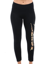 Leggings nero maxi logo animalier